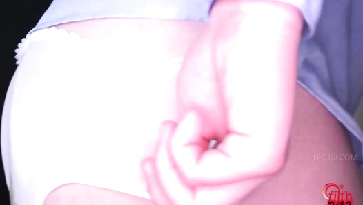 FF-686 05 Girls pantypooping: clear poop accumulating in see-through panties.