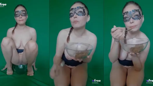 Masked milf eating shit - @scatbarbies's, , 